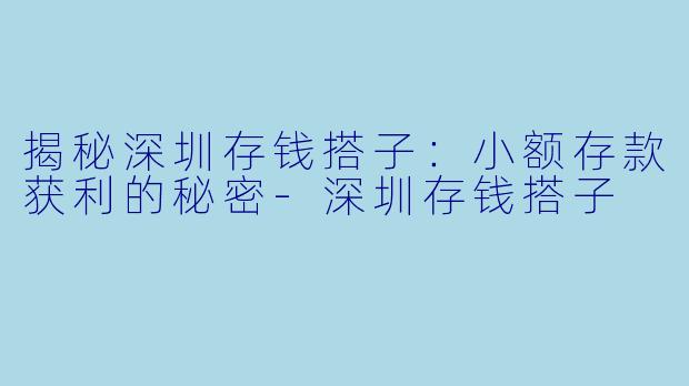 揭秘深圳存钱搭子：小额存款获利的秘密-深圳存钱搭子