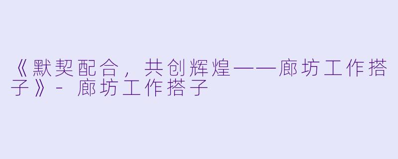 《默契配合，共创辉煌——廊坊工作搭子》-廊坊工作搭子