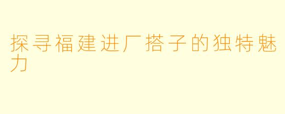 探寻福建进厂搭子的独特魅力