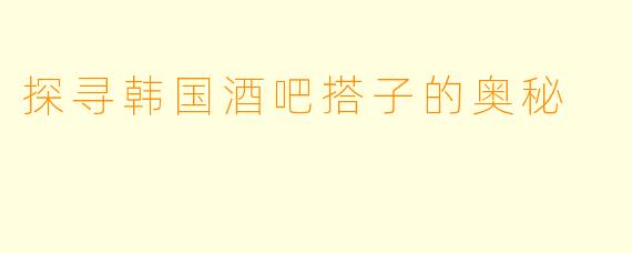 探寻韩国酒吧搭子的奥秘