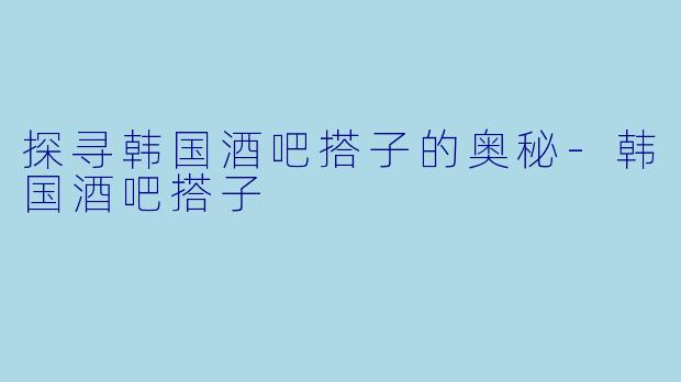 探寻韩国酒吧搭子的奥秘-韩国酒吧搭子
