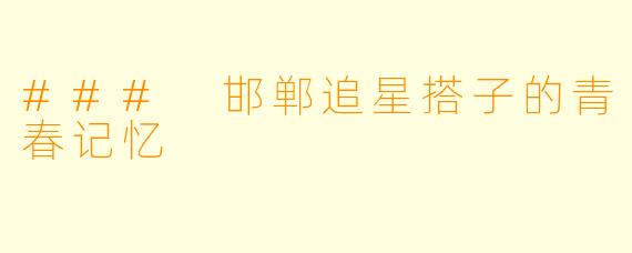### 邯郸追星搭子的青春记忆