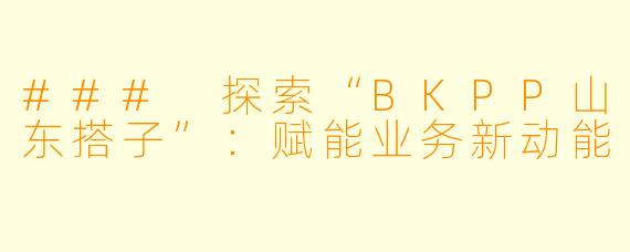 ### 探索“BKPP山东搭子”:赋能业务新动能