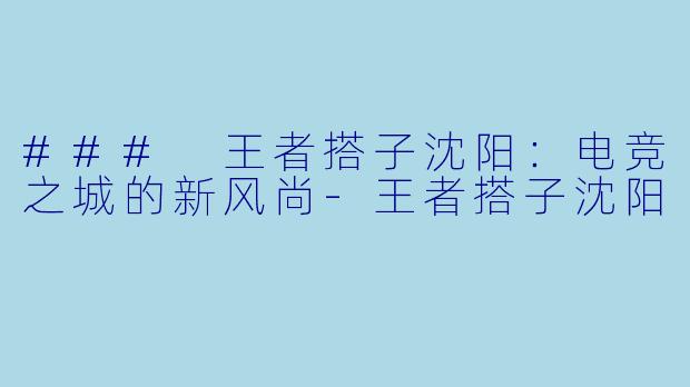### 王者搭子沈阳:电竞之城的新风尚