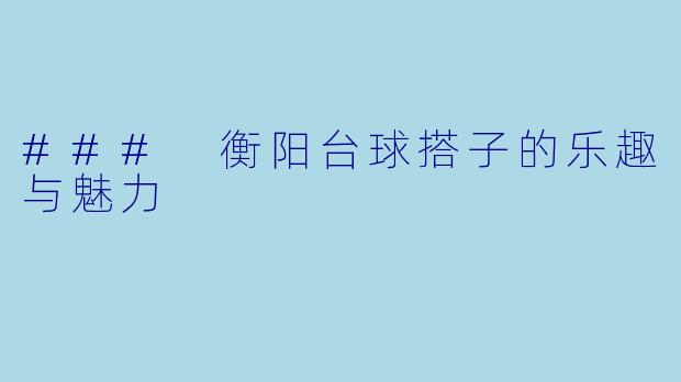 ### 衡阳台球搭子的乐趣与魅力