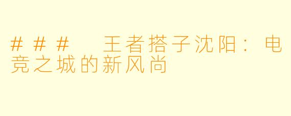 ### 王者搭子沈阳：电竞之城的新风尚