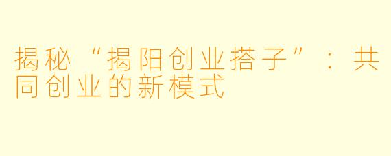 揭秘“揭阳创业搭子”:共同创业的新模式