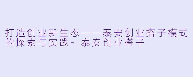 打造创业新生态——泰安创业搭子模式的探索与实践-泰安创业搭子