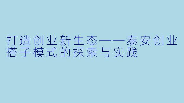 打造创业新生态——泰安创业搭子模式的探索与实践