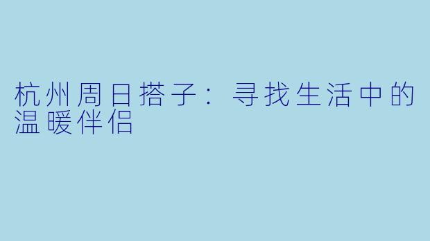 杭州周日搭子:寻找生活中的温暖伴侣