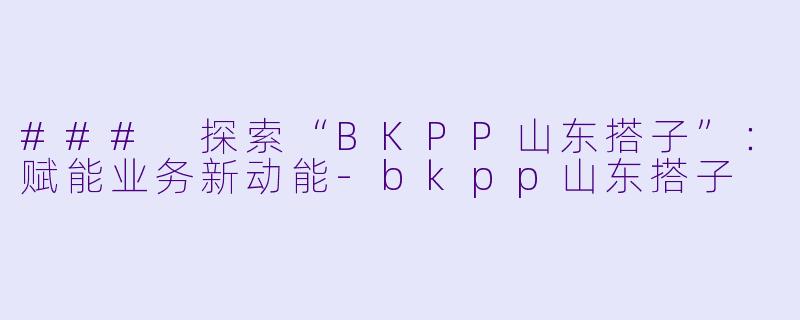 ### 探索“BKPP山东搭子”：赋能业务新动能-bkpp山东搭子