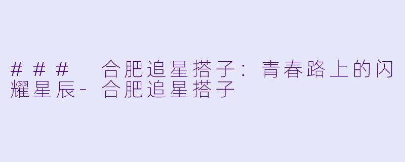 ### 合肥追星搭子：青春路上的闪耀星辰-合肥追星搭子