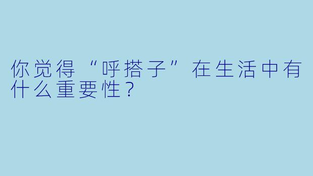 你觉得“呼搭子”在生活中有什么重要性？