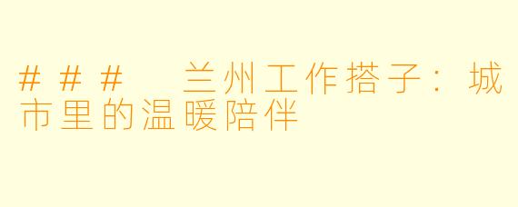 ### 兰州工作搭子：城市里的温暖陪伴