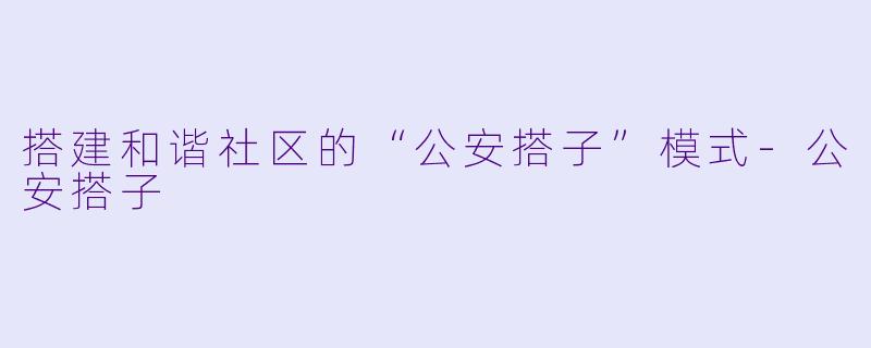 搭建和谐社区的“公安搭子”模式-公安搭子