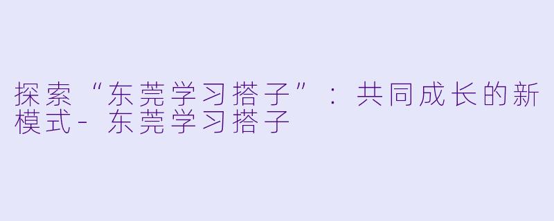 探索“东莞学习搭子”：共同成长的新模式-东莞学习搭子
