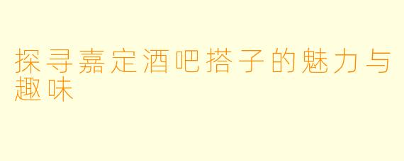 探寻嘉定酒吧搭子的魅力与趣味