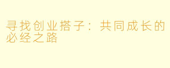 寻找创业搭子：共同成长的必经之路