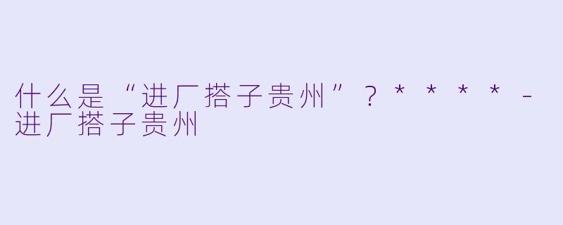 什么是“进厂搭子贵州”？****