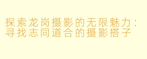 探索龙岗摄影的无限魅力：寻找志同道合的摄影搭子