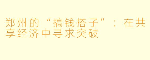 郑州的“搞钱搭子”:在共享经济中寻求突破