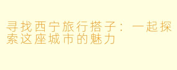 寻找西宁旅行搭子：一起探索这座城市的魅力
