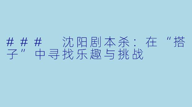 ### 沈阳剧本杀:在“搭子”中寻找乐趣与挑战