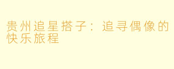 贵州追星搭子：追寻偶像的快乐旅程
