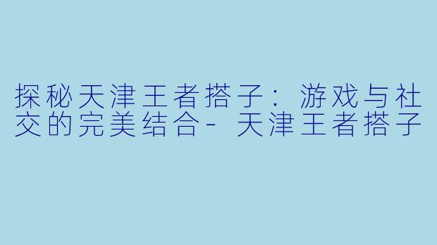 探秘天津王者搭子：游戏与社交的完美结合