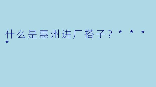 什么是惠州进厂搭子？****