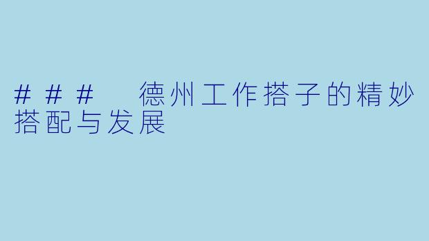 ### 德州工作搭子的精妙搭配与发展