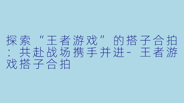 探索“王者游戏”的搭子合拍:共赴战场携手并进-王者游戏搭子合拍