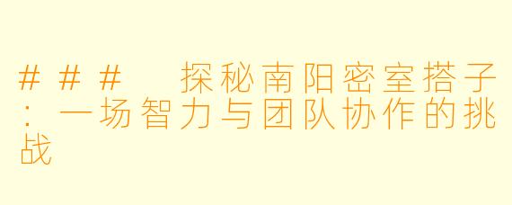 ### 探秘南阳密室搭子:一场智力与团队协作的挑战