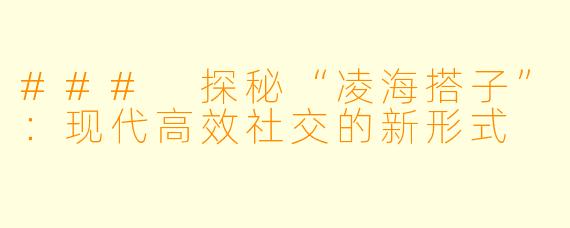 ### 探秘“凌海搭子”:现代高效社交的新形式