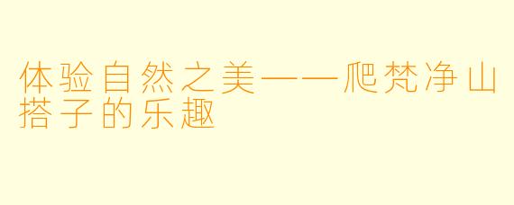 体验自然之美——爬梵净山搭子的乐趣