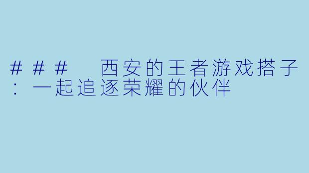 ### 西安的王者游戏搭子:一起追逐荣耀的伙伴