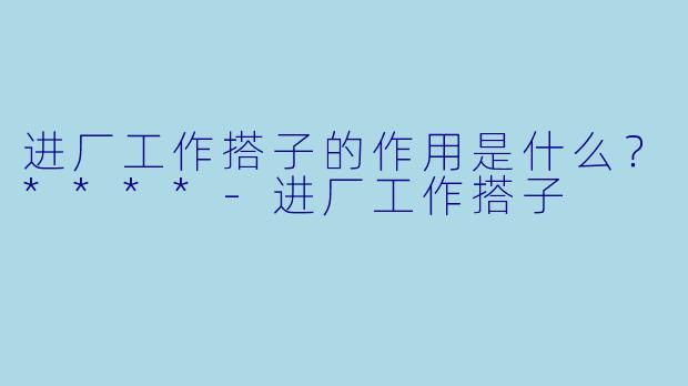 进厂工作搭子的作用是什么？****