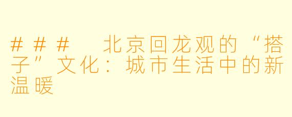 ### 北京回龙观的“搭子”文化：城市生活中的新温暖
