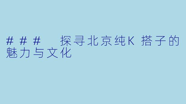 ### 探寻北京纯K搭子的魅力与文化