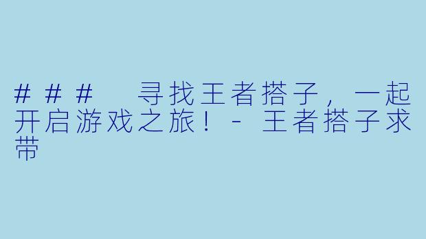 ### 寻找王者搭子，一起开启游戏之旅！-王者搭子求带