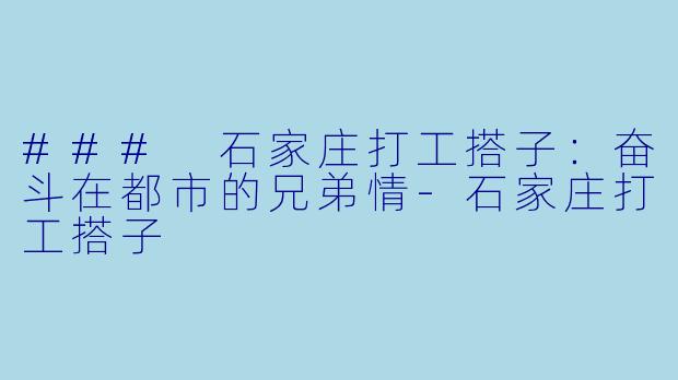 ### 石家庄打工搭子：奋斗在都市的兄弟情-石家庄打工搭子