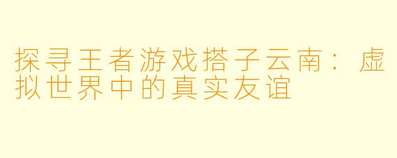 探寻王者游戏搭子云南：虚拟世界中的真实友谊