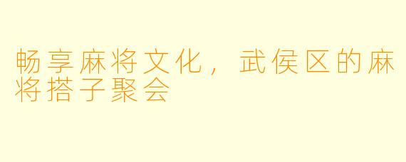 畅享麻将文化，武侯区的麻将搭子聚会