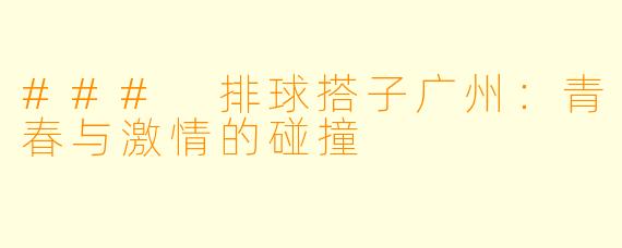 ### 排球搭子广州：青春与激情的碰撞