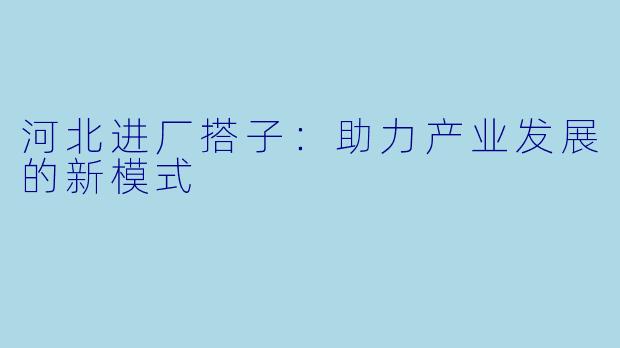 河北进厂搭子：助力产业发展的新模式
