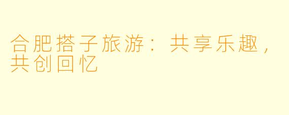 合肥搭子旅游：共享乐趣，共创回忆