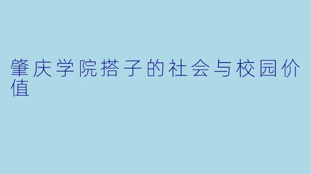 肇庆学院搭子的社会与校园价值