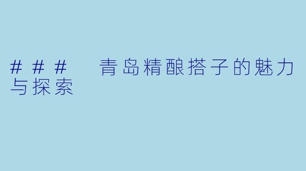 ### 青岛精酿搭子的魅力与探索
