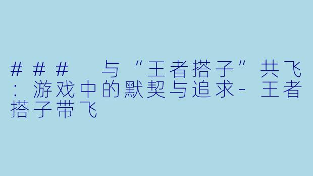 ### 与“王者搭子”共飞：游戏中的默契与追求-王者搭子带飞