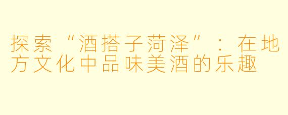探索“酒搭子菏泽”：在地方文化中品味美酒的乐趣